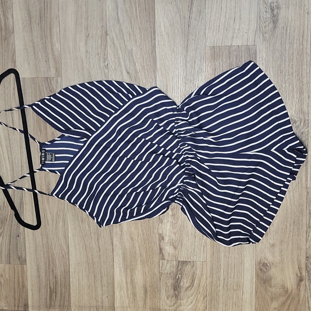 Royal blue and white striped ramper spaghetti strap
